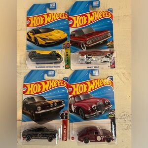 HotWheels Car Lot of 4:Lamborghini, Chevy Impala, Ford Mustang, and Jaguar
